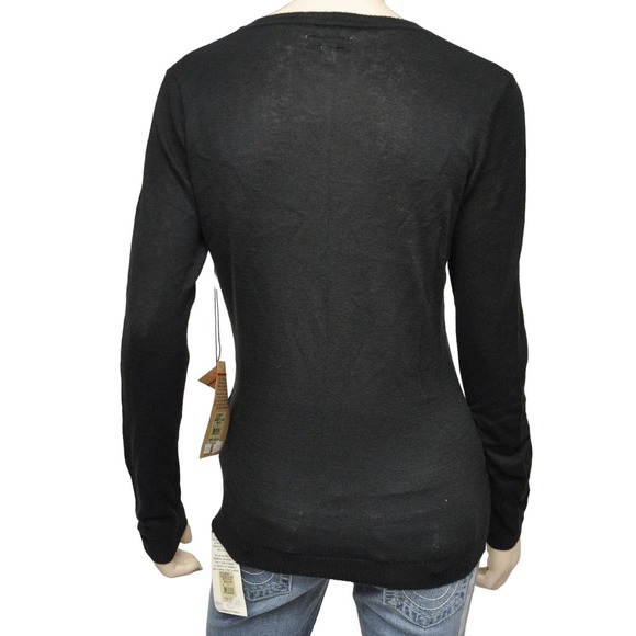 True Religion Embroidery U V-Neck Cotton/Cashmere Sweater Black XS Nwt $178 - Picture 5 of 8